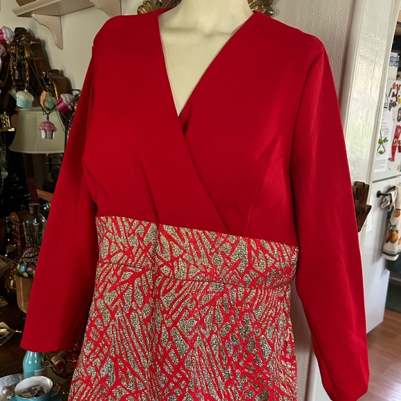 Vintage Red & Gold Lame Maxi Dress - Picture 5 of 7